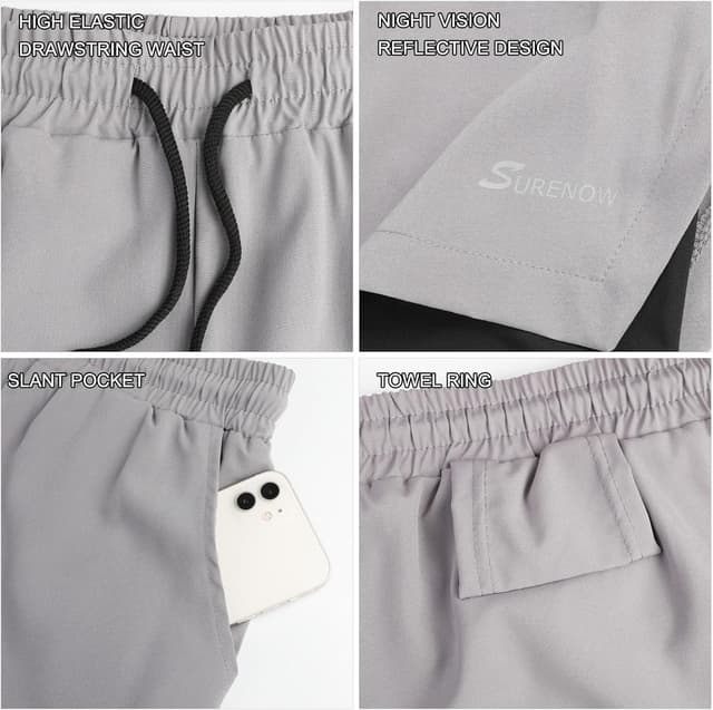 Detalle 2 de Surenow Mens 2-in-1 Running Shorts with Liner