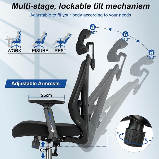 Thumbnail 6 de Durrafy Bürostuhl Ergonomisch, 150 kg