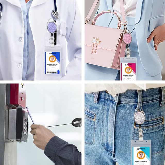 Thumbnail 6 de Vicloon einziehbarer Schlüsselanhänger mit ID-Kartenhalter (3 Stück) – Ausweishalter mit Strass-Optik