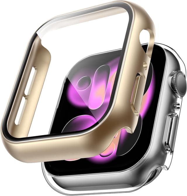 Detalle de Coque TAURI 2 pièces pour Apple Watch Series 11/10 – 42 mm (champagne + transparent) avec verre trempé 9H
