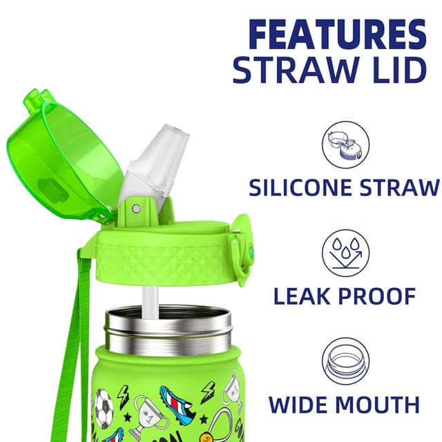 Detalle 2 de GOPPUS Kinder-Thermosflasche 420 ml mit Strohhalm – vakuumisoliert, auslaufsicher