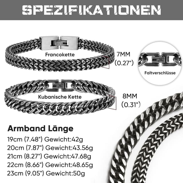 Detalle 1 de Edelstahl Panzerkette Herrenarmband 8 mm