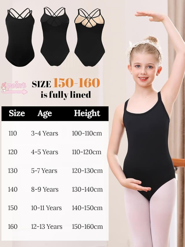 Detalle 1 de Kefiyis Justaucorps noir pour filles (3 à 13 ans) — coupe dos croisé et tissu stretch