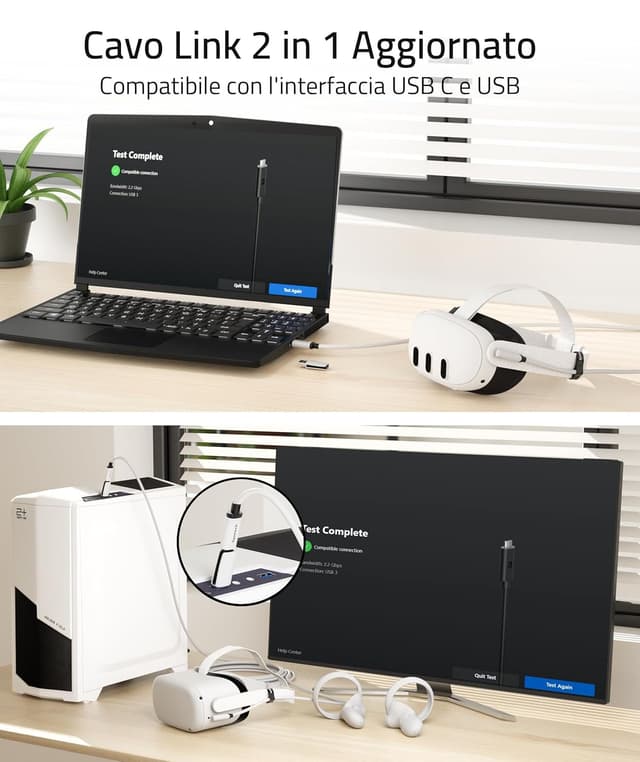 Detalle de Syntech Cavo Link Type-C da 5 m (16FT) USB 3.0 per Meta/Oculus Quest 3, Quest 3S, Quest 2, Quest Pro e Pico 4