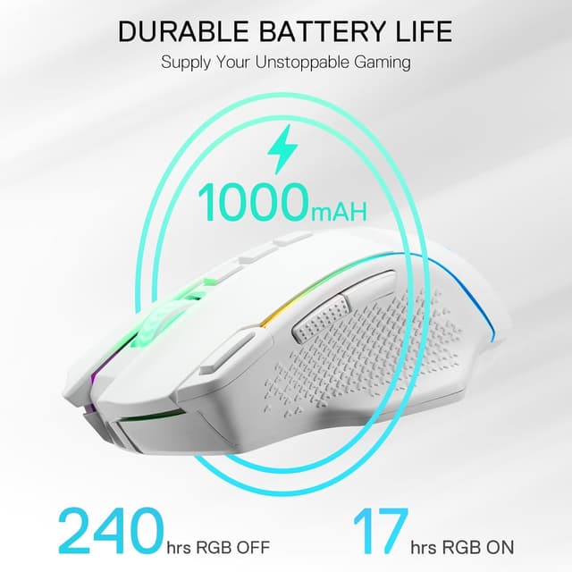 Detalle 1 de Redragon M991 Wireless Gaming Mouse (White) with Rapid Fire key, 9 macro buttons and 26000 DPI