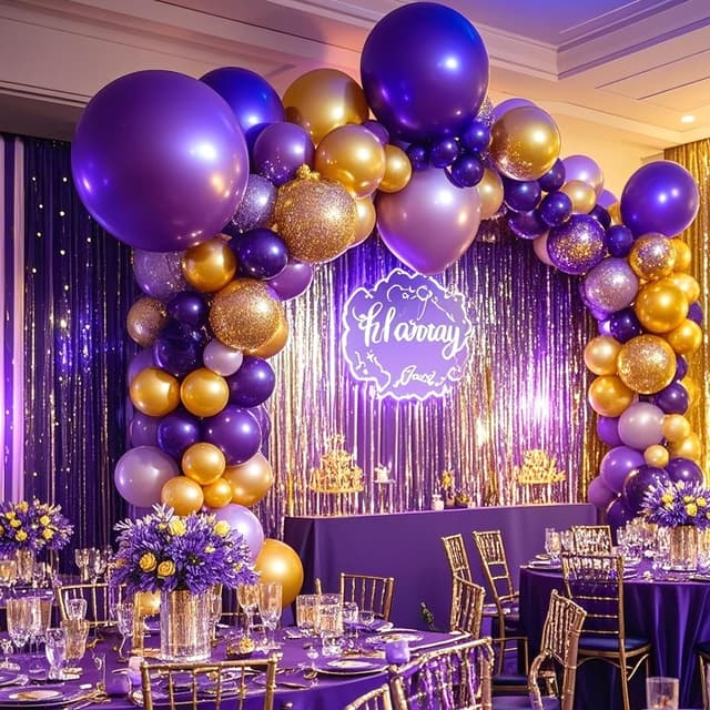 Thumbnail 6 de YinQin 63 PCS purple gold birthday balloon set
