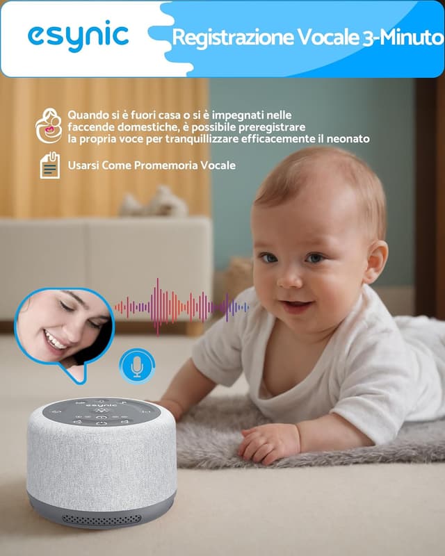 Detalle 2 de eSynic Rumore Bianco per Neonato con Luce Notturna 7 Colori, Timer e Suoni Ricaricabile
