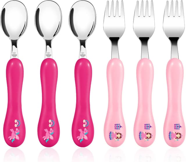 Detalle de Lehoo Castle toddler fork and spoon set (6 pcs) – stainless steel unicorn cutlery for ages 2–4