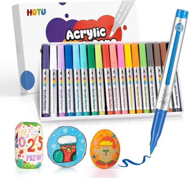 Detalle de HOTU Pennarelli acrilici a punta di pennello, 18 colori per vetro, carta e tessuto