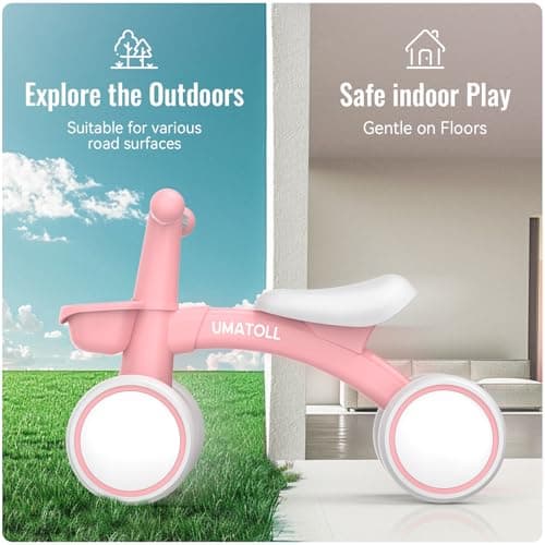 Detalle 2 de Umatoll bicicleta sin pedales para niños desde 1 año con canasta (rosa)