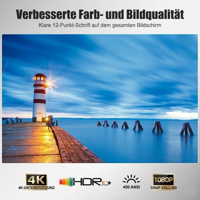 Detalle de Smart Mini Beamer Android 14 mit WiFi 6, Bluetooth 5.2 und Auto-Trapezkorrektur – Smart Mini Beamer für Full-HD-Heimkino