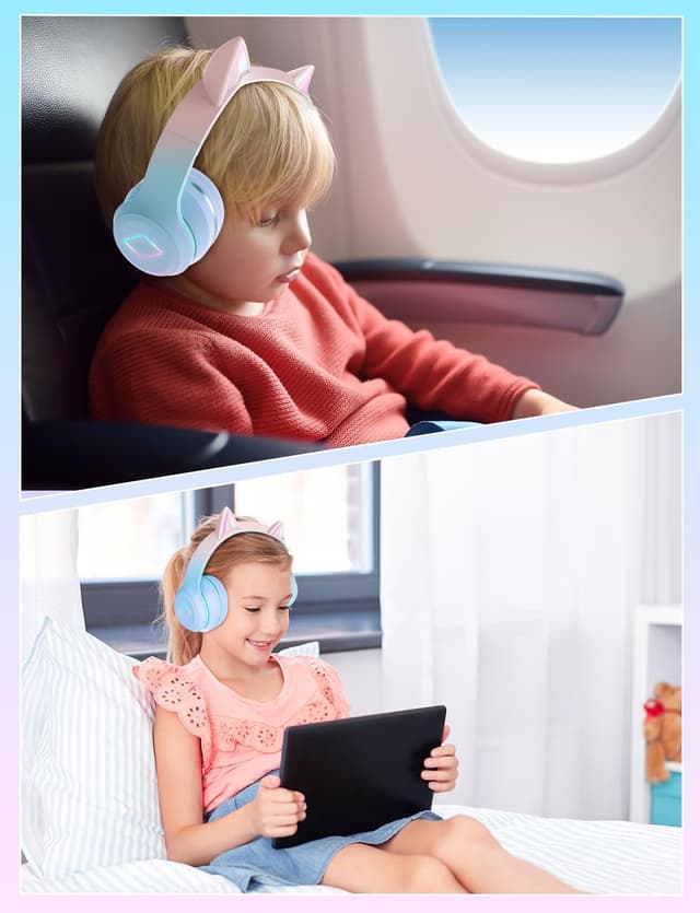 Thumbnail 6 de Xunpuls Bluetooth Kids Headphones with Cat Ear LED, Foldable Wireless Over-Ear (Blue)