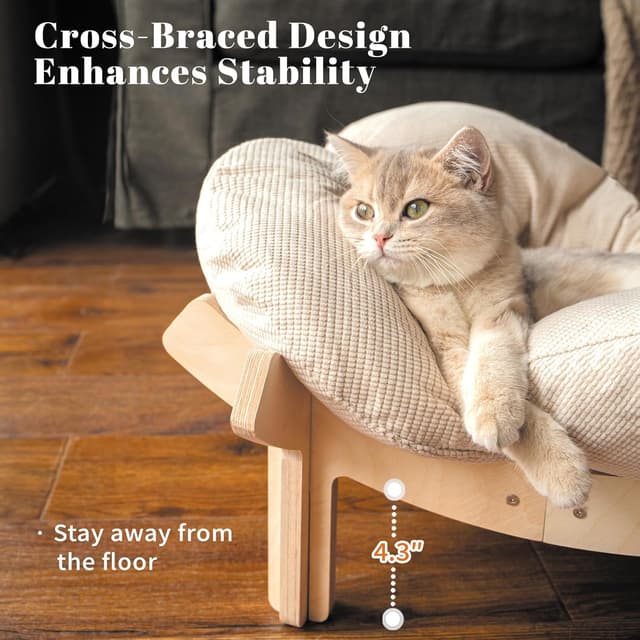 Detalle de CheerPals erhöhtes Katzenbett in Blumenform (55 cm) – großes Katzensofa mit hochelastischem Weichkissen