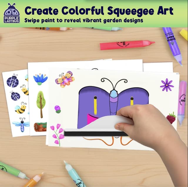 Detalle de Squeegee Art Kids Paint Kit Blooms & Bugs – nature-themed painting set with stickers