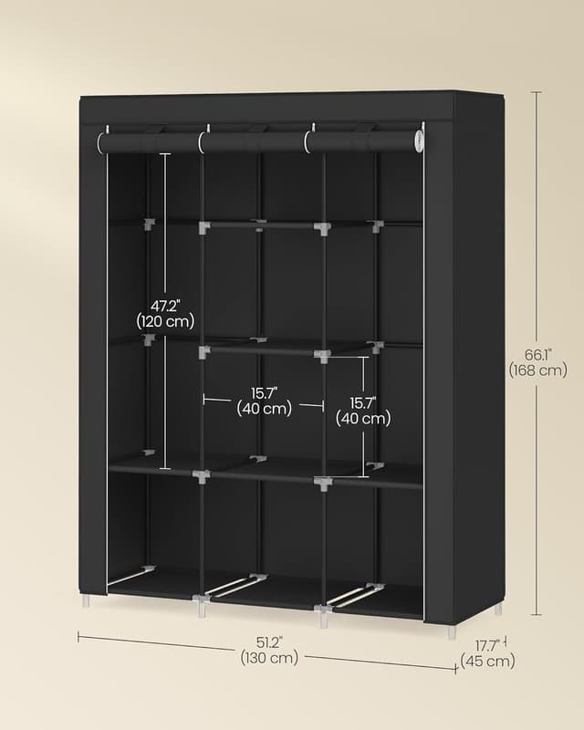 Detalle de SONGMICS Clothes Wardrobe Portable Closet with Cover, Hanging Rails & Shelves (RYG096B01) 130 x 45 x 168cm