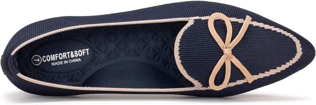 Detalle de Frank Mully Loafer Flats für Damen aus Strickstoff – waschbare Ballerina-Schuhe mit Schleifen
