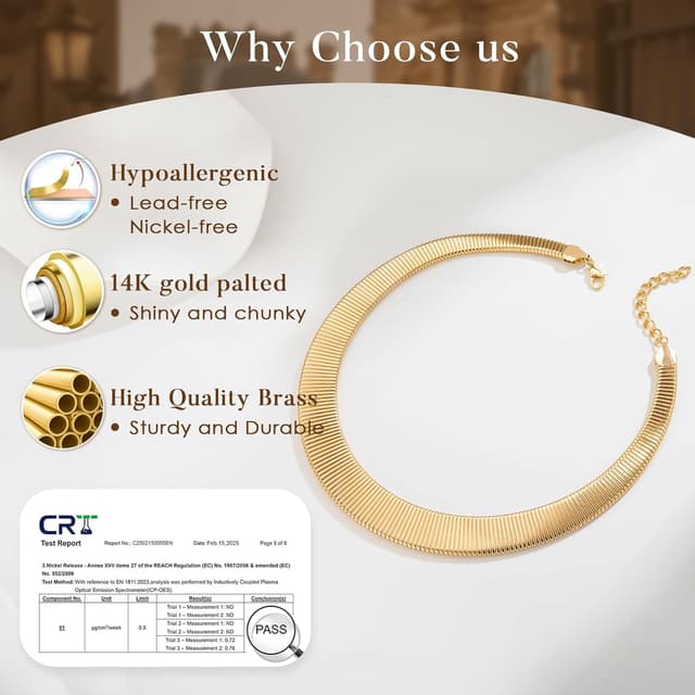 Detalle de TINGN 14K Gold Plated Chunky Statement Necklace (choker style)