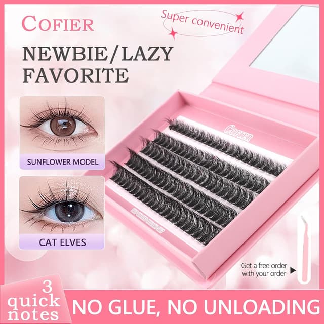 Detalle de Cofier Glue-Free Wispy Lash Clusters Kit (100 Pcs) with Lash Tweezer, 12–20mm D Curl