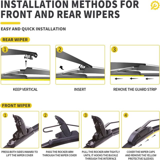 Detalle de JINGOU Wiper Blades Set (26/20/14 in) for Chrysler Pacifica (2017-2024) & Voyager (2020-2024) — Front and Rear, Pack of 3