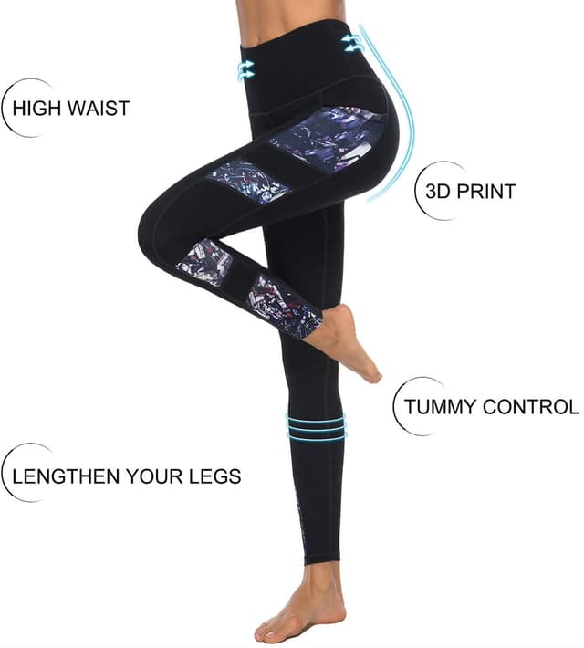 Detalle de JOYSPELS Women’s High Waisted Gym Leggings with Full Colour Printed Design and Pockets