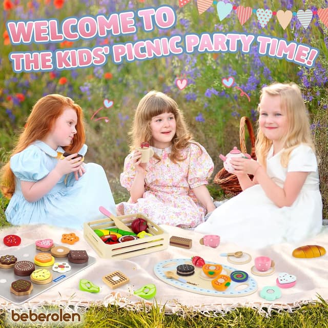 Detalle 2 de Beberolen Wooden Tea Set for Toddlers (pretend afternoon tea play set) with biscuits and teapot