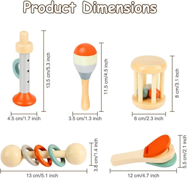 Detalle de Aolso Wooden Musical Toys Set (5 pcs) Maracas for Kids