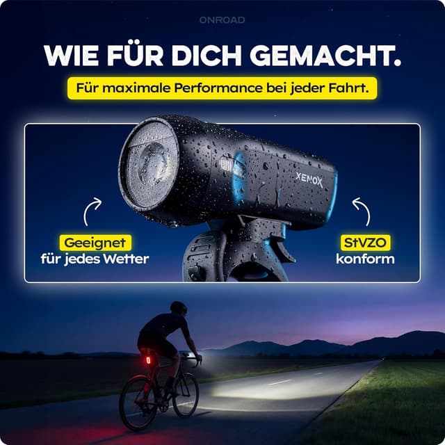 Thumbnail 6 de XENOX ONROAD Fahrradlicht vorne mit automatischer Lichtanpassung, 70 Lux und USB‑C