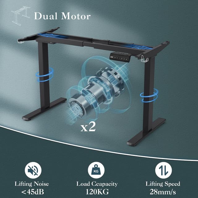 Detalle de JUMMICO Dual-Motor Tischgestell höhenverstellbar mit USB & Kabelwanne (Schwarz) – elektrisch, auf Rollen