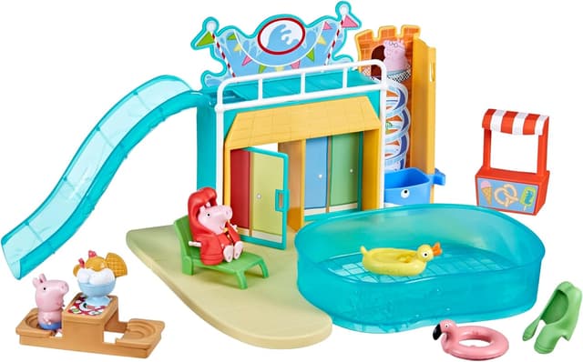 Detalle de Peppa Pig Schwimmbad-Spaß-Spielset mit 15 Teilen und 2 Figuren – Spielzeuge zum Nachspielen