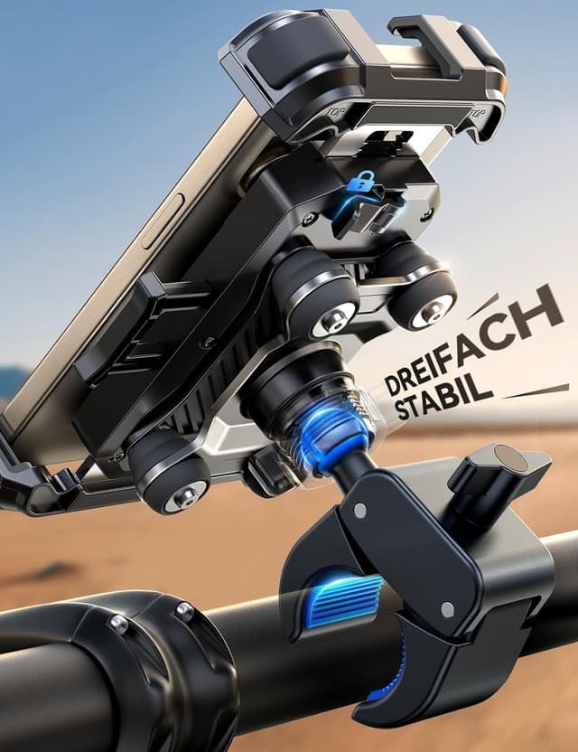 Detalle 2 de JOYROOM Handyhalterung Motorrad & Fahrrad mit doppelter Vibrationsdämpfung und Vollmetall-Lenkerklemme (für Smartphones 4,7–7")