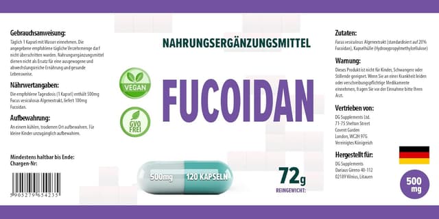 Detalle 2 de Fucoidan Fucus vésiculeux 500 mg en gélules végétaliennes (120 capsules) — certificat d’analyse AGROLAB