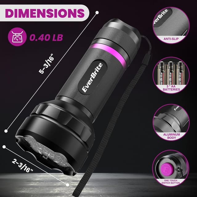 Detalle de EverBrite Lampe de poche UV 2 en 1 395 nm + lumière blanche 300 lm