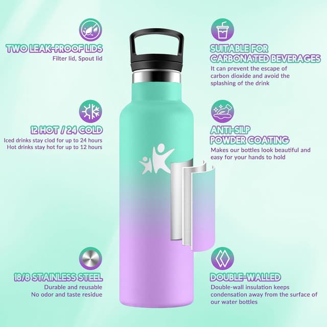 Detalle de Mulbijeo Gourde Isotherme 500 ml en acier inox 18/8 (double paroi, chaud/froid, sans BPA)