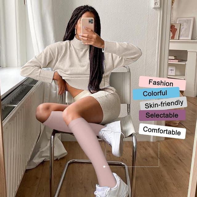 Detalle 2 de Compression Socks (4 Pairs) for Women and Men – Knee-High 15–20 mmHg for Medicine, Care, Running and Fitness