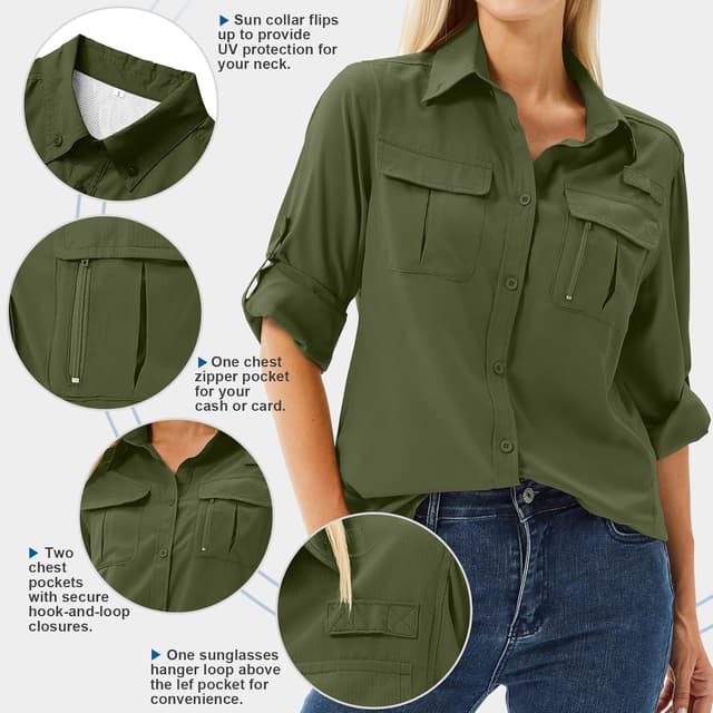 Detalle de yeyity Damen-Hemdbluse mit UPF 50+ UV-Schutz, Langarmshirt für Outdoor & Safari