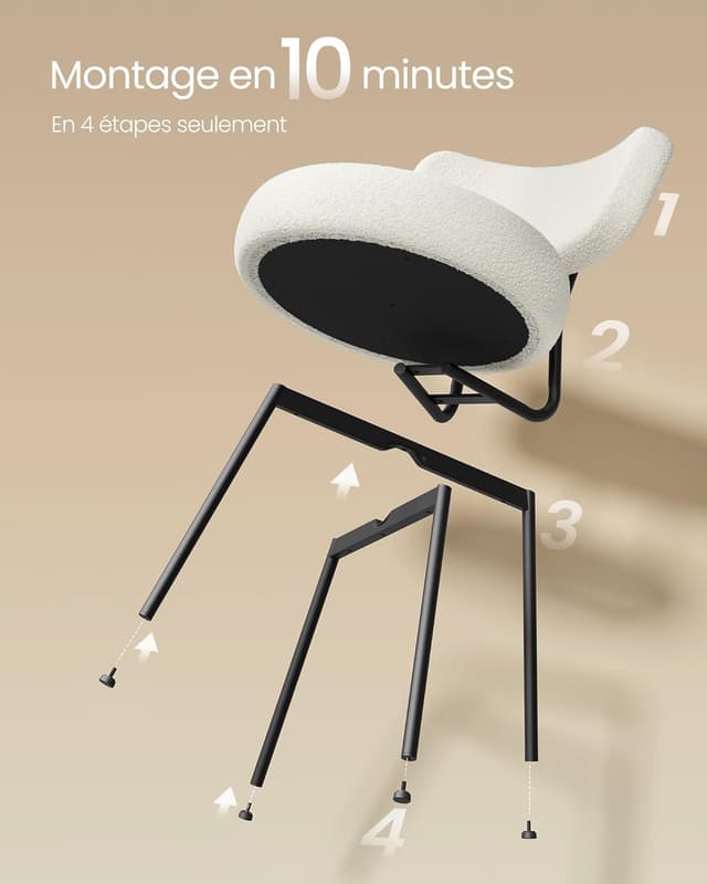 Thumbnail 6 de VASAGLE KDC110W14 : lot de 4 chaises de salle à manger rembourrées en tissu peluche