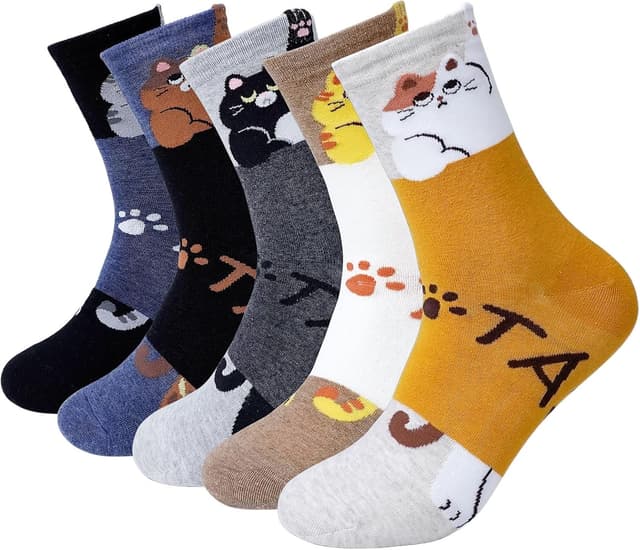 Detalle de ZAKASA Chaussettes en coton pour femmes motif animaux (panda, chat, chien, ours) – Lot de 5 paires