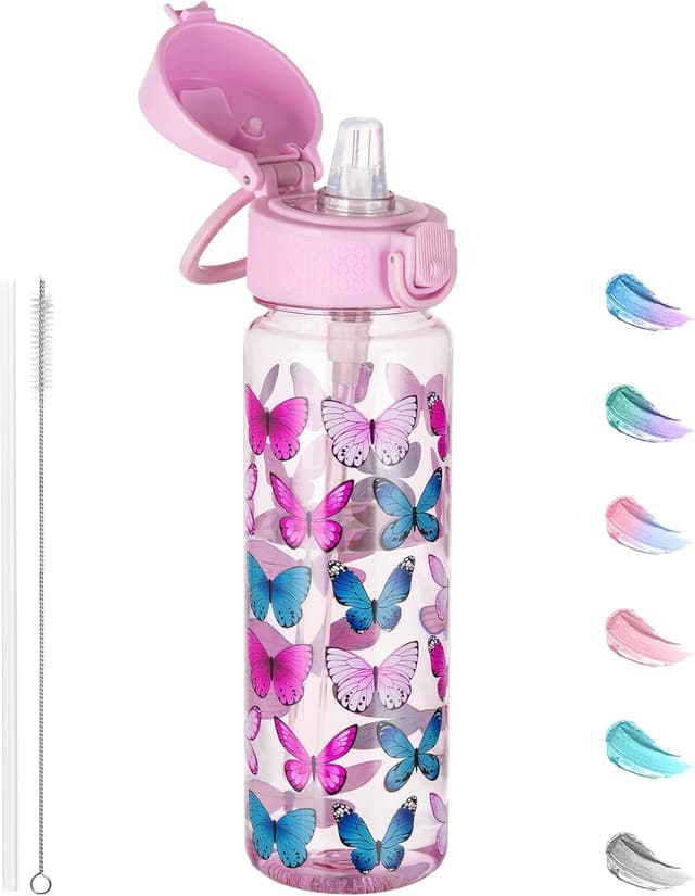 Detalle de GOPPUS 500ml Clear Tritan Water Bottle with Straw, Flip Top Lid & Carry Handle (BPA-free)