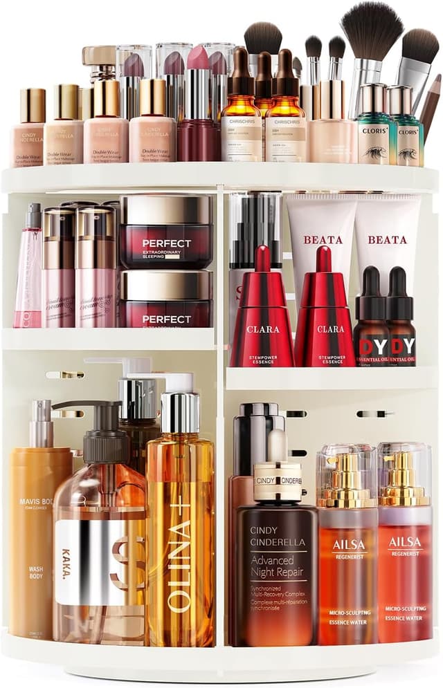 Detalle de Auxmir Make Up Organizer mit 9 einstellbaren Stufen, 360° drehbar – weiß