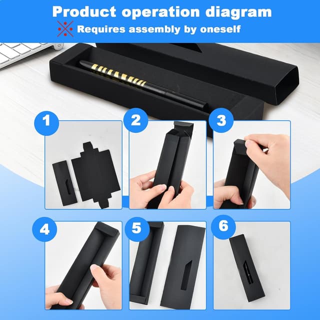 Detalle de 10 Stifte Verpackung Box (18×4×2 cm) – schwarze Geschenkbox für Kugelschreiber, Schmuck & Souvenirs, ohne Fenster (ohne Stift)