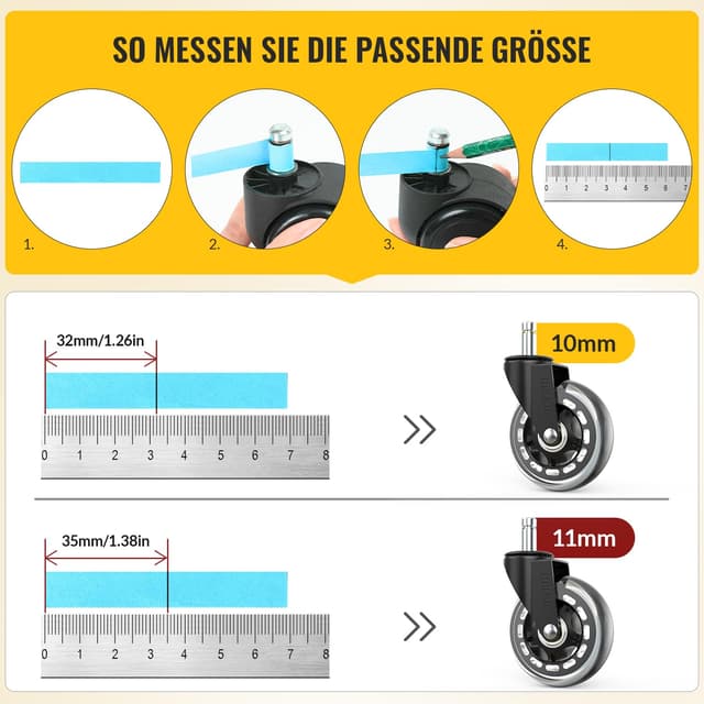 Detalle 2 de HOLKIE Bürostuhl Rollen 11×22 mm