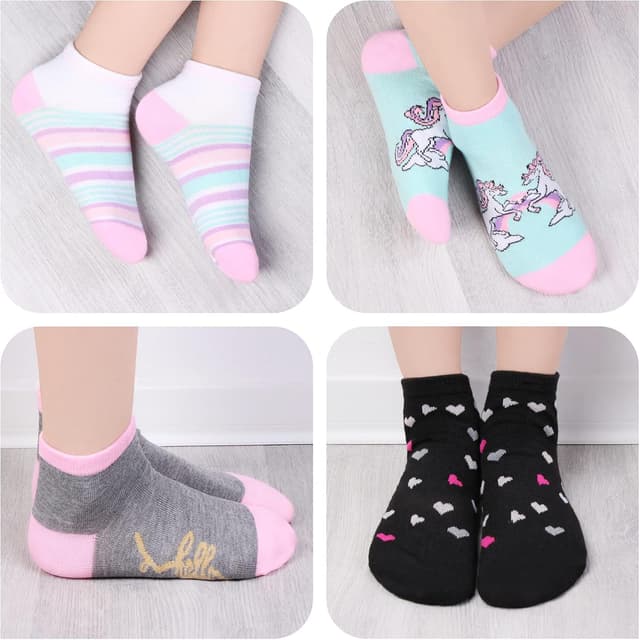 Detalle de L&K-II calzini da ginnastica per bambina in cotone, motivi colorati (confezione 10/12 paia)