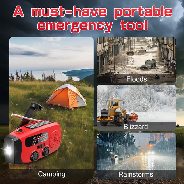 Thumbnail 6 de Rychi Wind Up Solar Radio, 7400mWh power bank