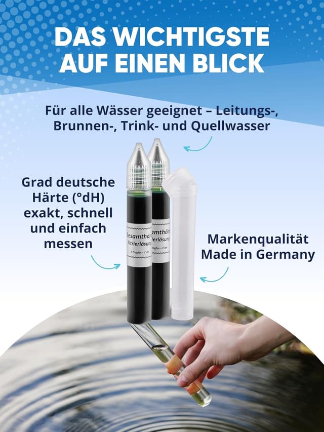 Detalle de AGUALEVE Wasserhärte Test (Titration) bis 24 °dH – schnell & einfach Wasserhärte messen, 2× 15 ml
