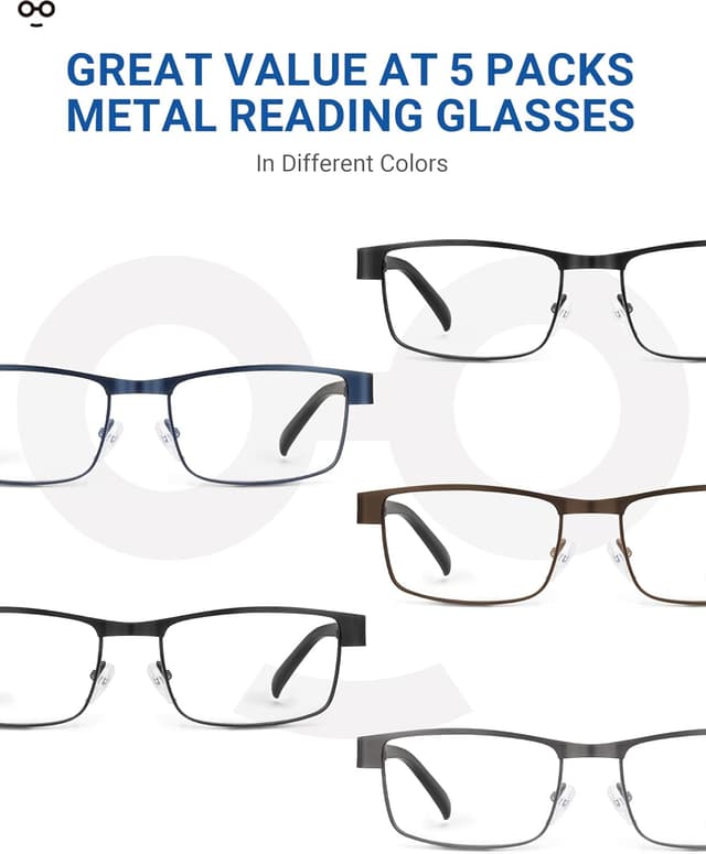Detalle de JOLISU 5PCS Reading Glasses for Men & Women with Blue Light Blocking Lenses (thin metal frames)