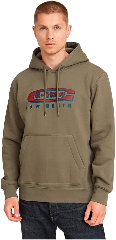 Detalle de G-STAR Herren Old Skool Logo Hooded Sweatshirt (1er Pack) mit Kapuze und Kordel