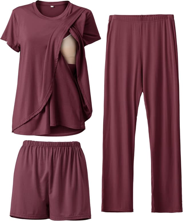 Thumbnail 6 de SUNNYBUY 3-teiliges Stillpyjama-Set (Stilloberteil, Stillshorts, lange Stillhose) für die Zeit nach der Geburt