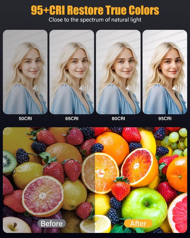 Detalle 2 de Pakinui Selfie Licht mit 60 LED, einstellbar 2500–9500K und 3 Modi – Handylicht mit Akku
