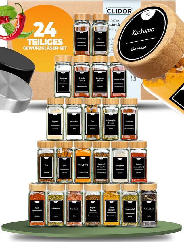 Detalle de CLIDOR Gewürzgläser eckig 24 x 125 ml