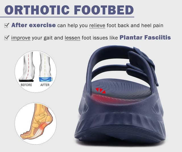 Detalle 1 de KuaiLu Women’s Recovery Sandals with Arch Support – double-buckle sliders for plantar fasciitis relief